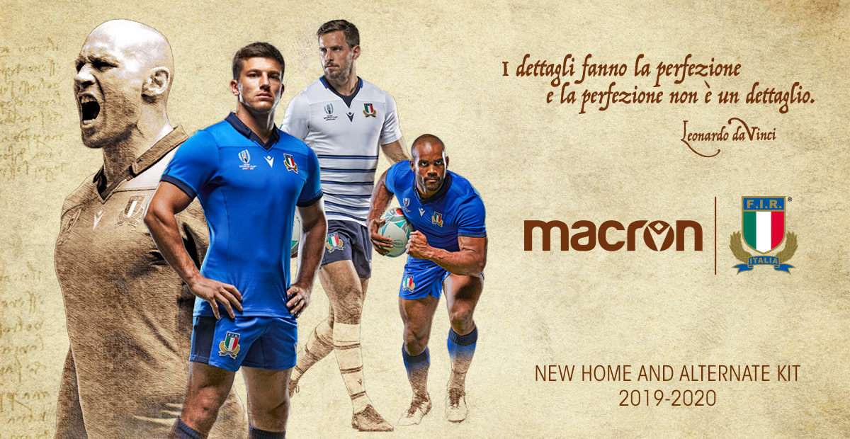 Il ‘segno’ di Leonardo da Vinci sulle nuove maglie Macron dell’Italrugby